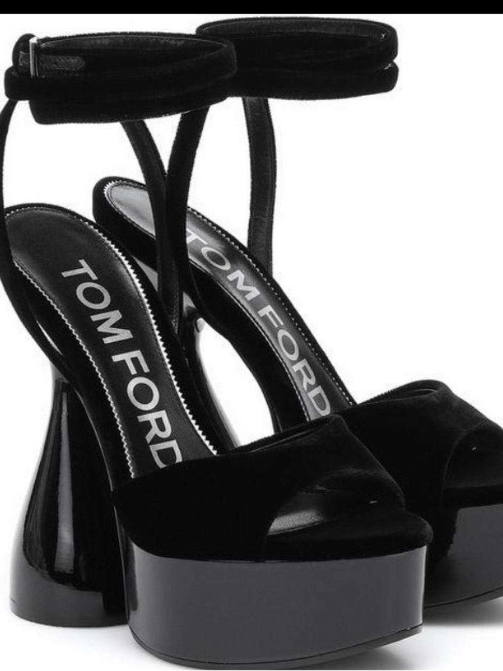 Tom Ford black Disco Velvet Platform Sandals with Sculpted Heel NEW IN BOX